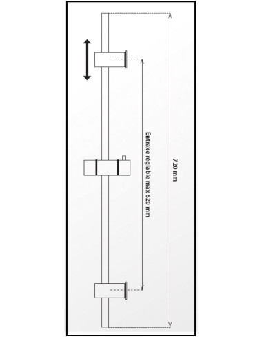 Ensemble jet douche (barre, douchette et flexible) hauteur maxi 620 mm