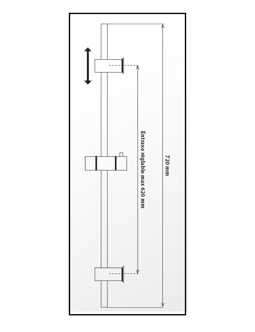 Ensemble jet douche (barre, douchette et flexible) hauteur maxi 620 mm